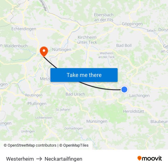 Westerheim to Neckartailfingen map