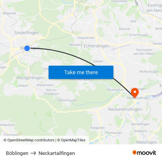 Böblingen to Neckartailfingen map