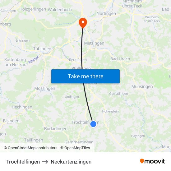 Trochtelfingen to Neckartenzlingen map