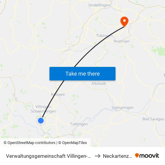 Verwaltungsgemeinschaft Villingen-Schwenningen to Neckartenzlingen map