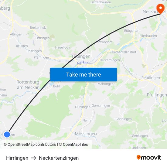 Hirrlingen to Neckartenzlingen map