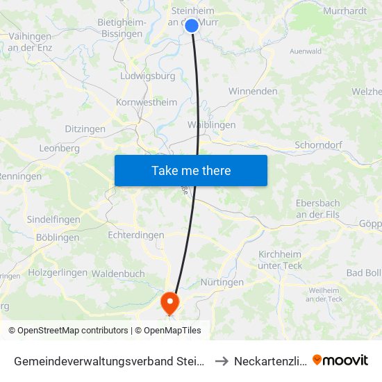 Gemeindeverwaltungsverband Steinheim-Murr to Neckartenzlingen map