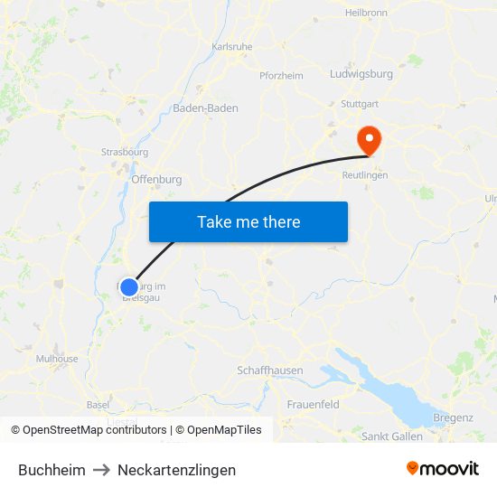 Buchheim to Neckartenzlingen map
