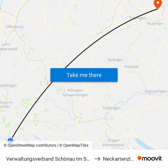 Verwaltungsverband Schönau Im Schwarzwald to Neckartenzlingen map