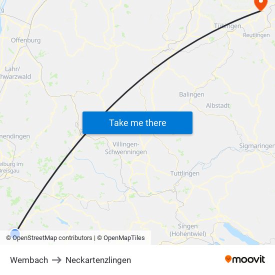 Wembach to Neckartenzlingen map