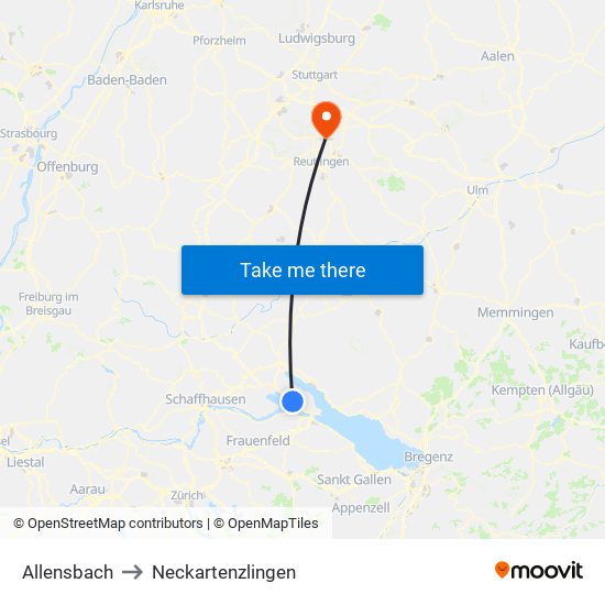 Allensbach to Neckartenzlingen map
