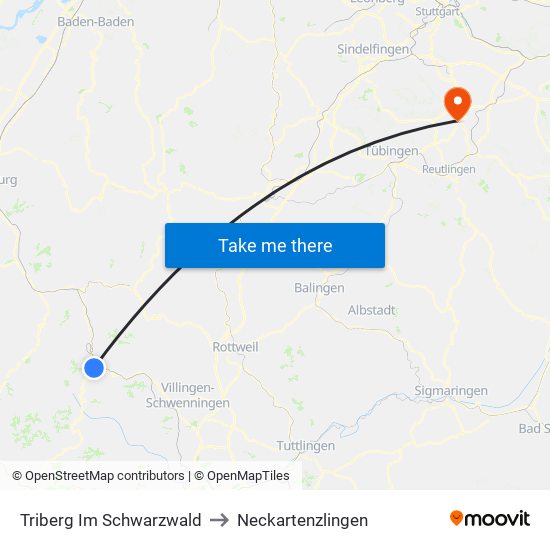 Triberg Im Schwarzwald to Neckartenzlingen map