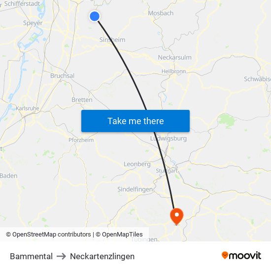 Bammental to Neckartenzlingen map