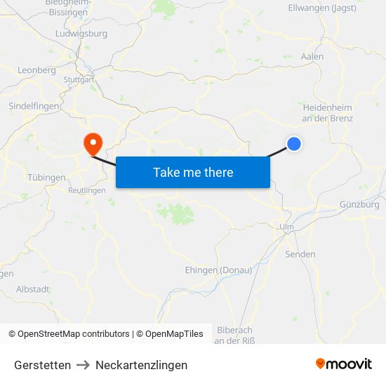 Gerstetten to Neckartenzlingen map