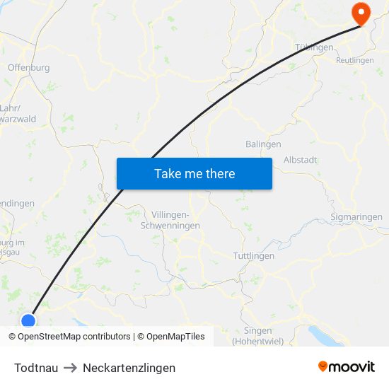 Todtnau to Neckartenzlingen map