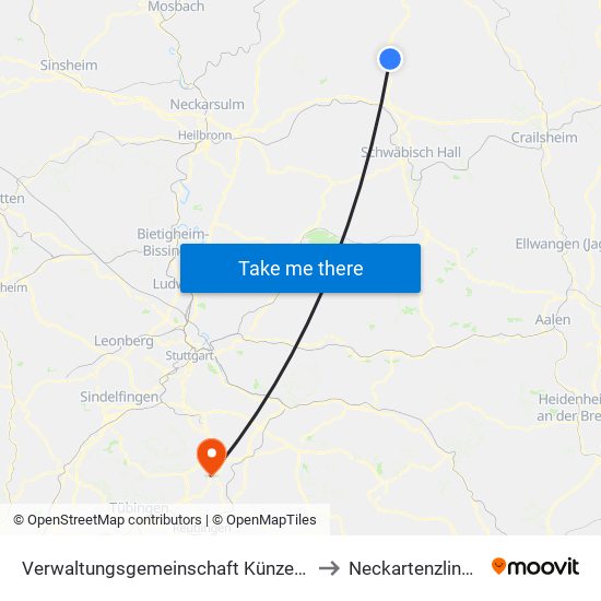 Verwaltungsgemeinschaft Künzelsau to Neckartenzlingen map
