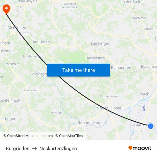 Burgrieden to Neckartenzlingen map