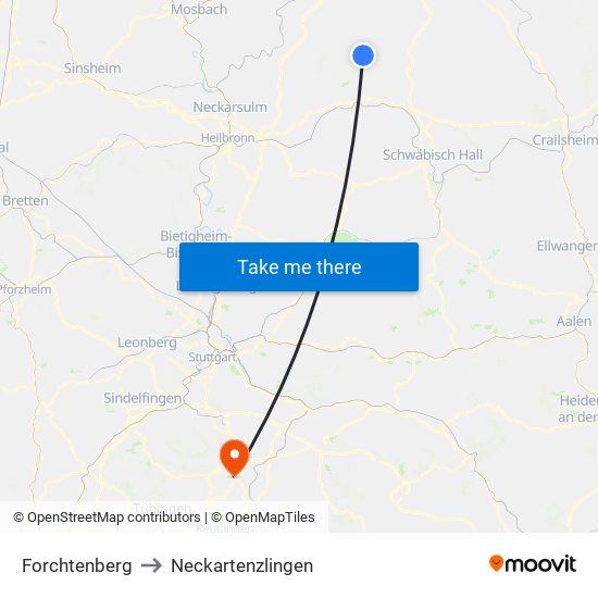 Forchtenberg to Neckartenzlingen map