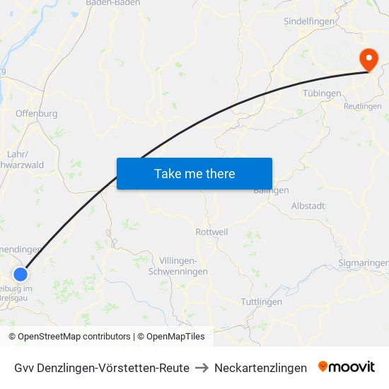 Gvv Denzlingen-Vörstetten-Reute to Neckartenzlingen map