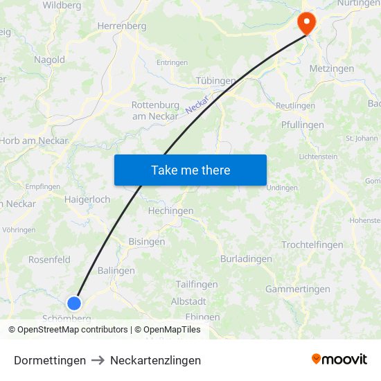 Dormettingen to Neckartenzlingen map