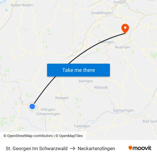 St. Georgen Im Schwarzwald to Neckartenzlingen map