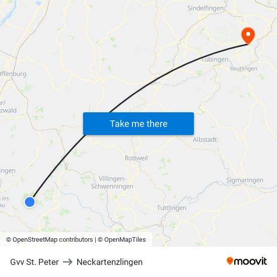 Gvv St. Peter to Neckartenzlingen map