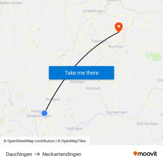 Dauchingen to Neckartenzlingen map