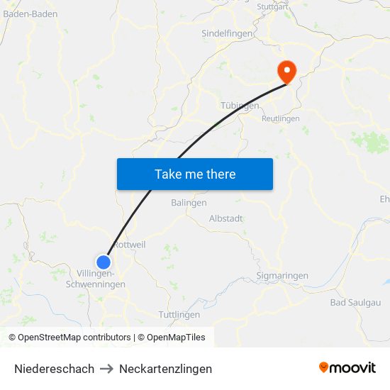 Niedereschach to Neckartenzlingen map