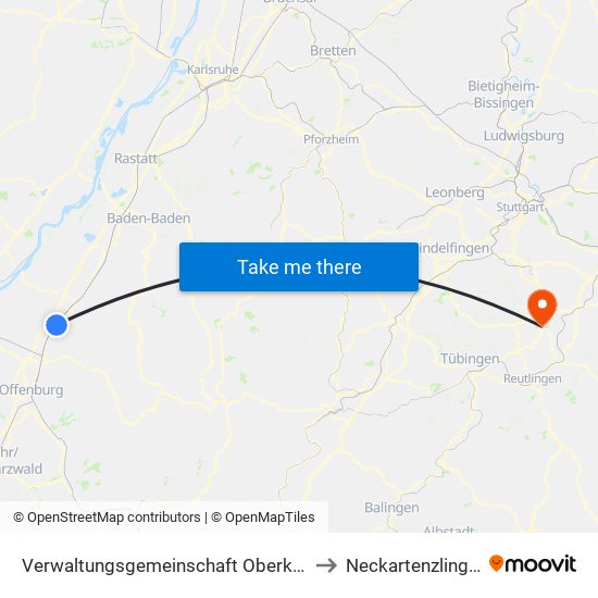 Verwaltungsgemeinschaft Oberkirch to Neckartenzlingen map