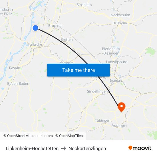 Linkenheim-Hochstetten to Neckartenzlingen map