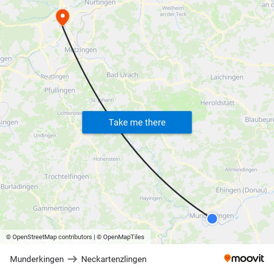 Munderkingen to Neckartenzlingen map