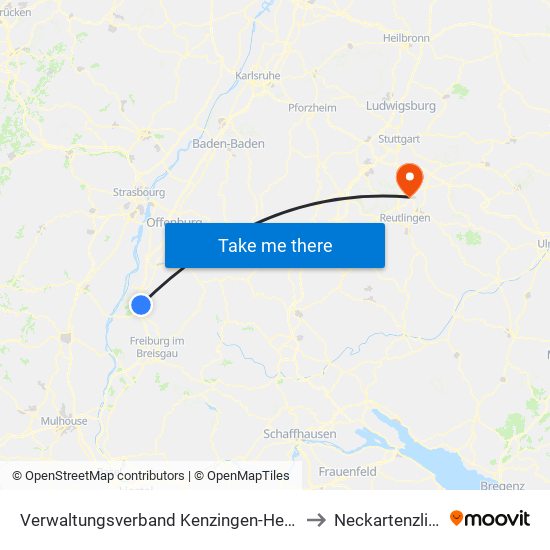 Verwaltungsverband Kenzingen-Herbolzheim to Neckartenzlingen map
