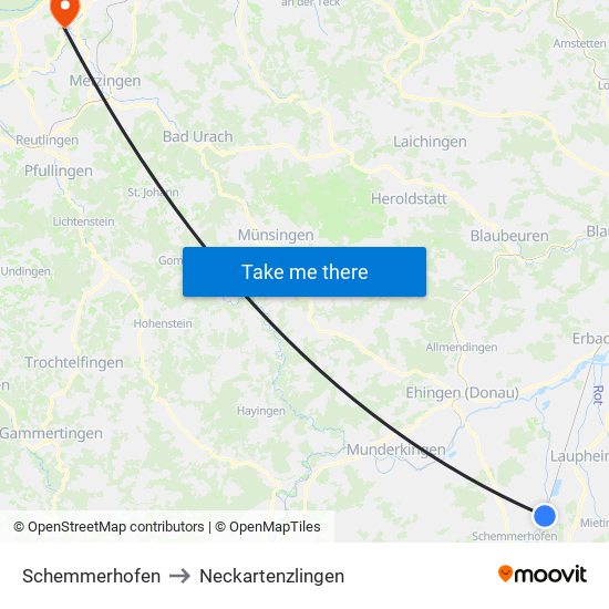 Schemmerhofen to Neckartenzlingen map