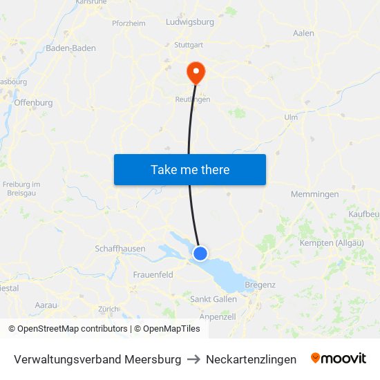 Verwaltungsverband Meersburg to Neckartenzlingen map