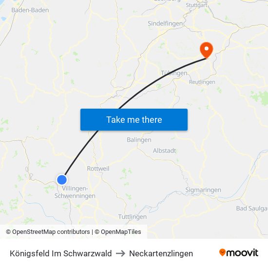 Königsfeld Im Schwarzwald to Neckartenzlingen map