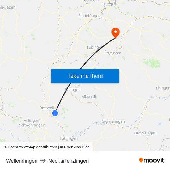 Wellendingen to Neckartenzlingen map