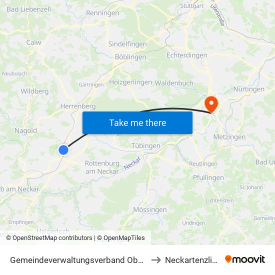 Gemeindeverwaltungsverband Oberes Gäu to Neckartenzlingen map