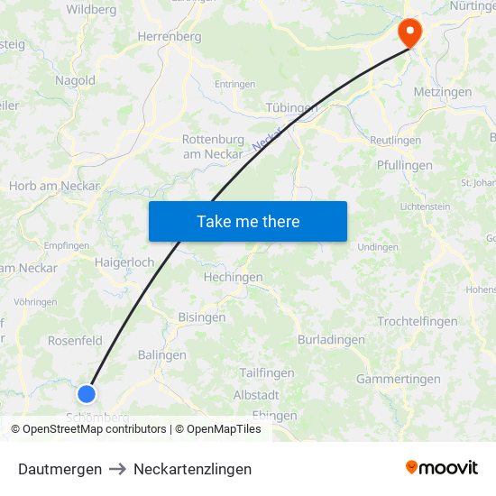 Dautmergen to Neckartenzlingen map