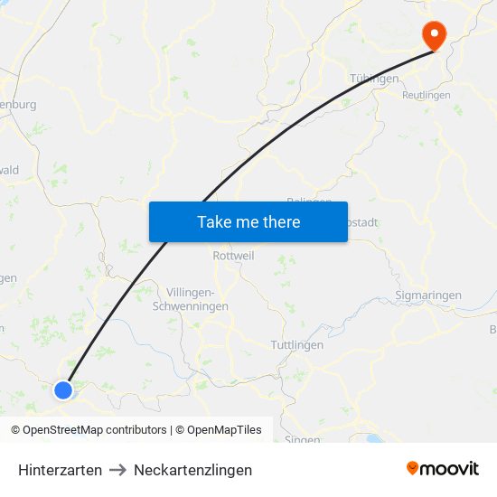 Hinterzarten to Neckartenzlingen map