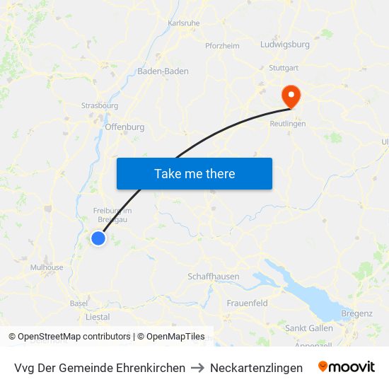 Vvg Der Gemeinde Ehrenkirchen to Neckartenzlingen map