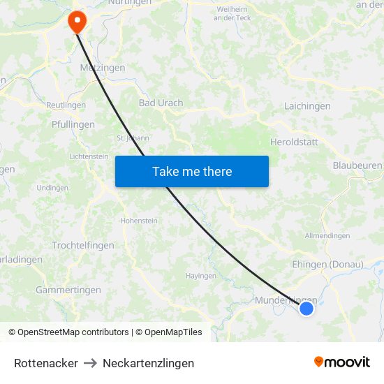 Rottenacker to Neckartenzlingen map