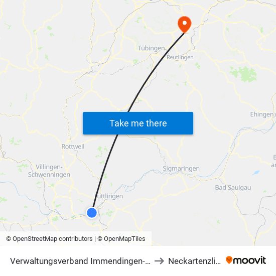 Verwaltungsverband Immendingen-Geisingen to Neckartenzlingen map