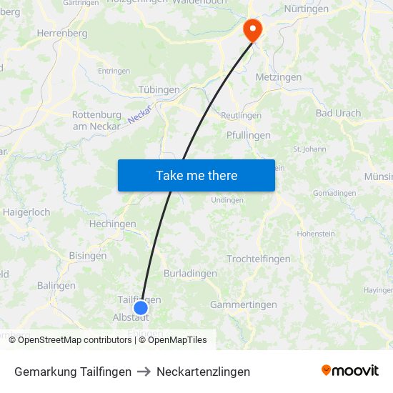 Gemarkung Tailfingen to Neckartenzlingen map