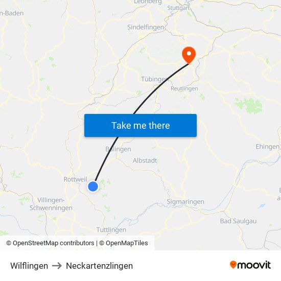 Wilflingen to Neckartenzlingen map