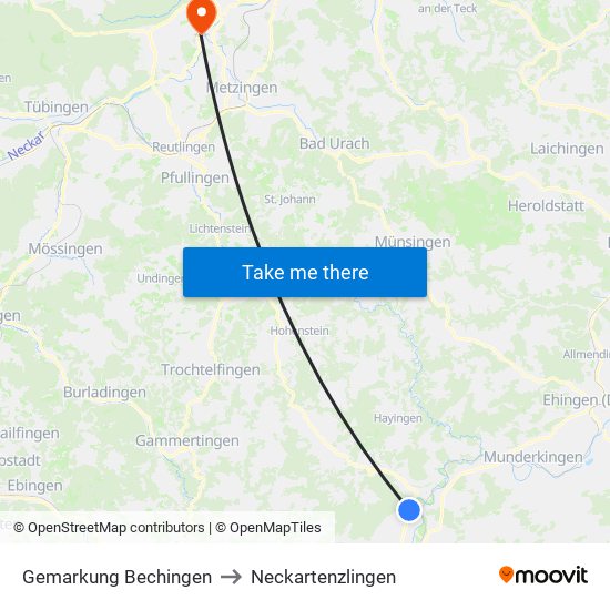 Gemarkung Bechingen to Neckartenzlingen map