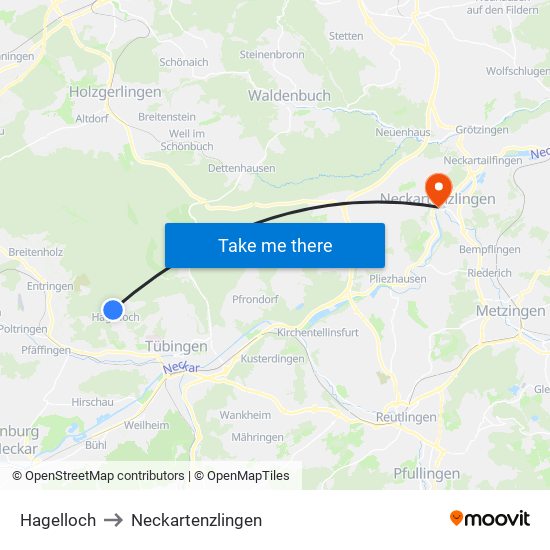 Hagelloch to Neckartenzlingen map