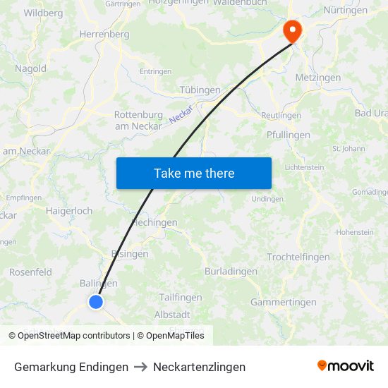 Gemarkung Endingen to Neckartenzlingen map