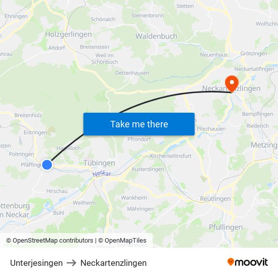 Unterjesingen to Neckartenzlingen map