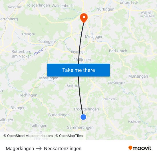 Mägerkingen to Neckartenzlingen map