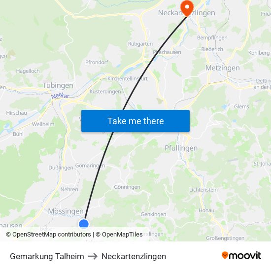 Gemarkung Talheim to Neckartenzlingen map