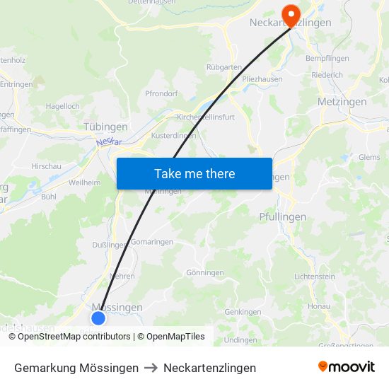 Gemarkung Mössingen to Neckartenzlingen map