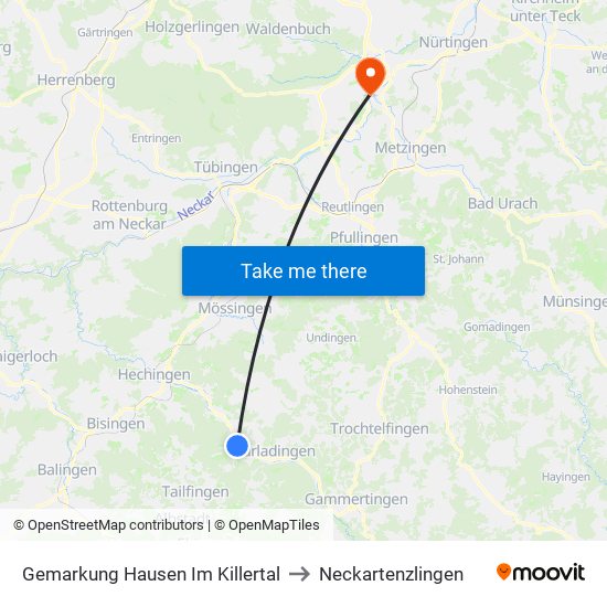 Gemarkung Hausen Im Killertal to Neckartenzlingen map