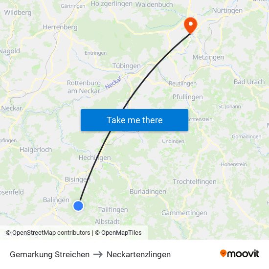 Gemarkung Streichen to Neckartenzlingen map