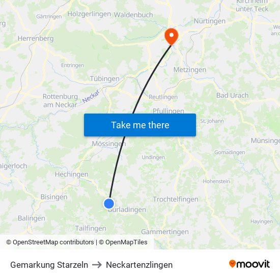 Gemarkung Starzeln to Neckartenzlingen map