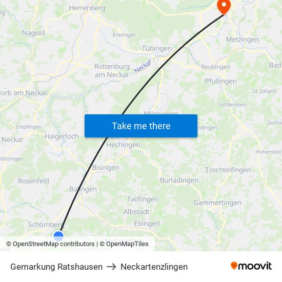 Gemarkung Ratshausen to Neckartenzlingen map